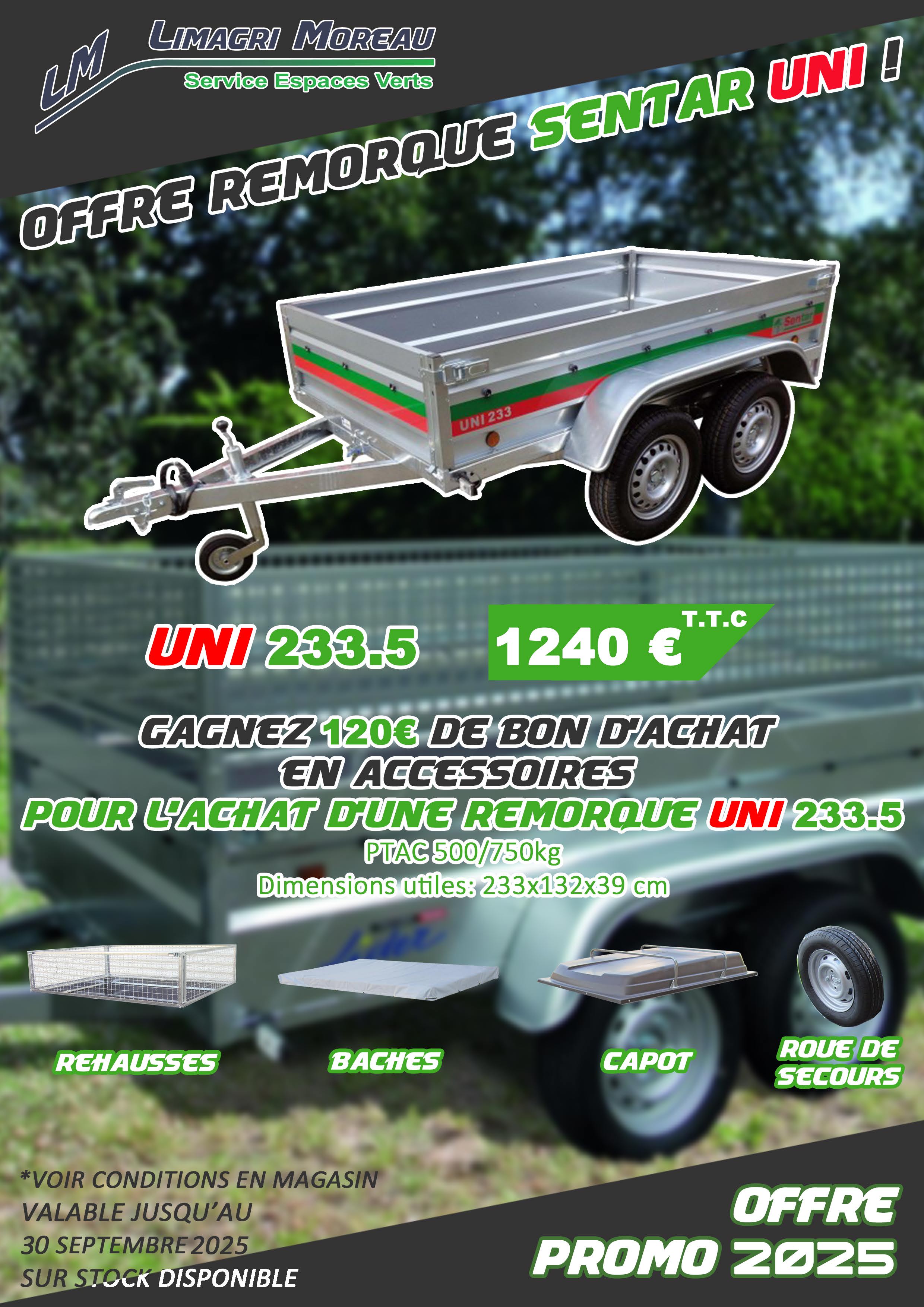 Remorque Sentar UNI 233 en promotion !